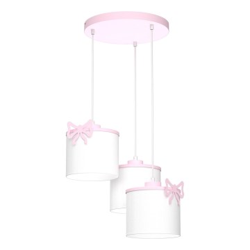 Lustre infantil em cabo SWEET 3xE27/15W/230V branco/rosa com laço