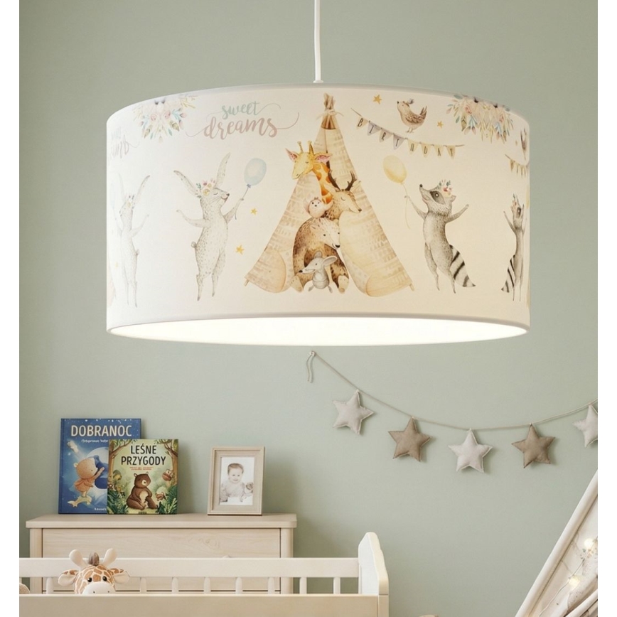 Lustre infantil KIDS ROOM 1xE27/60W/230V, Ø 40 cm, com motivos de animais