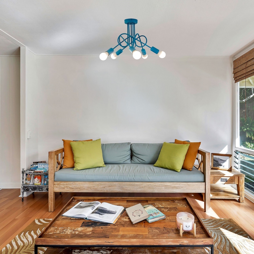 Lustre de teto infantil OXFORD 5xE27/15W/230V azul