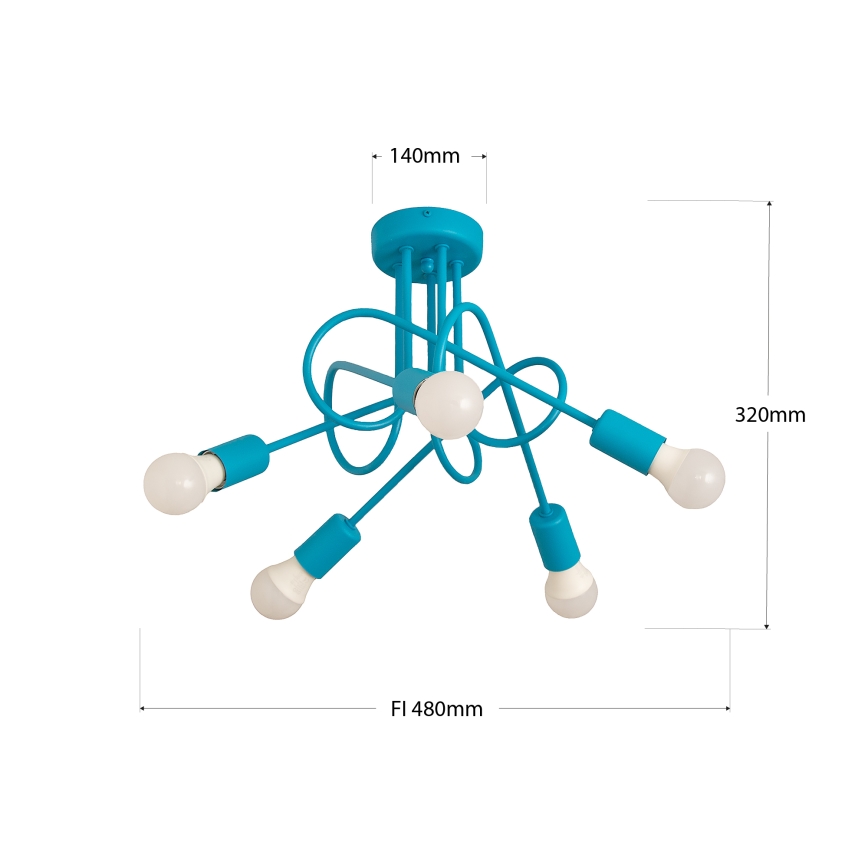 Lustre de teto infantil OXFORD 5xE27/15W/230V azul