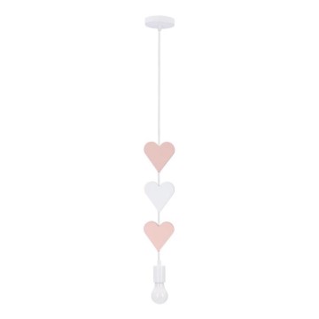 Lustre infantil suspenso com cabo HEART 1xE27/20W/230V rosa/branco