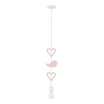 Lustre infantil suspenso por cabo HEART 1xE27/20W/230V rosa/branco