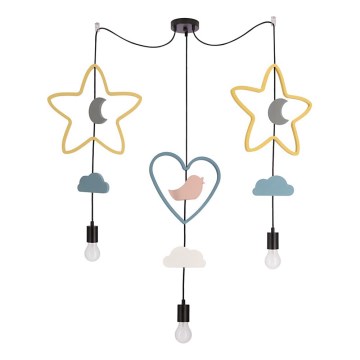 Lustre infantil suspenso por cabo TRIO 3xE27/20W/230V amarelo/azul/cinza
