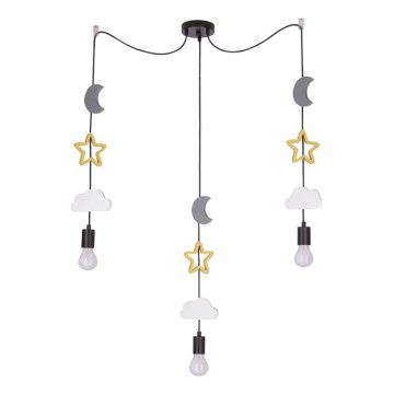 Lustre infantil suspenso por cabo TRIO 3xE27/20W/230V cinzento/amarelo/branco