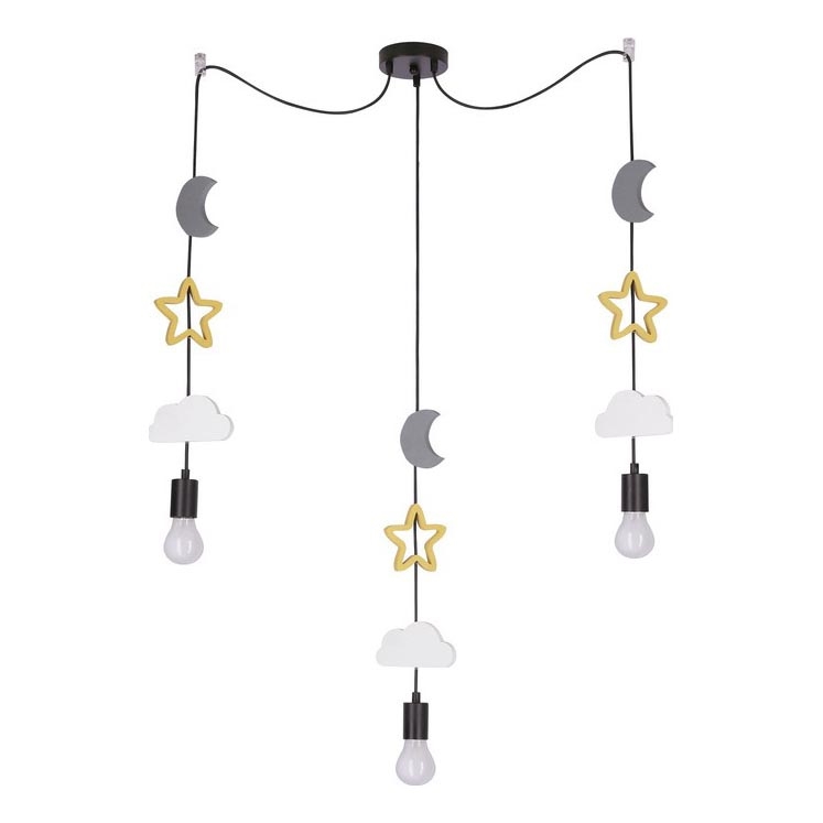 Lustre infantil suspenso por cabo TRIO 3xE27/20W/230V cinzento/amarelo/branco