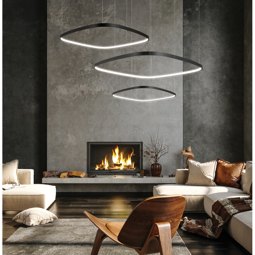 Lustre LED regulável suspenso por cabo LORENZO LED/70W/230V 3000/4000/6000K preto + controlo remoto