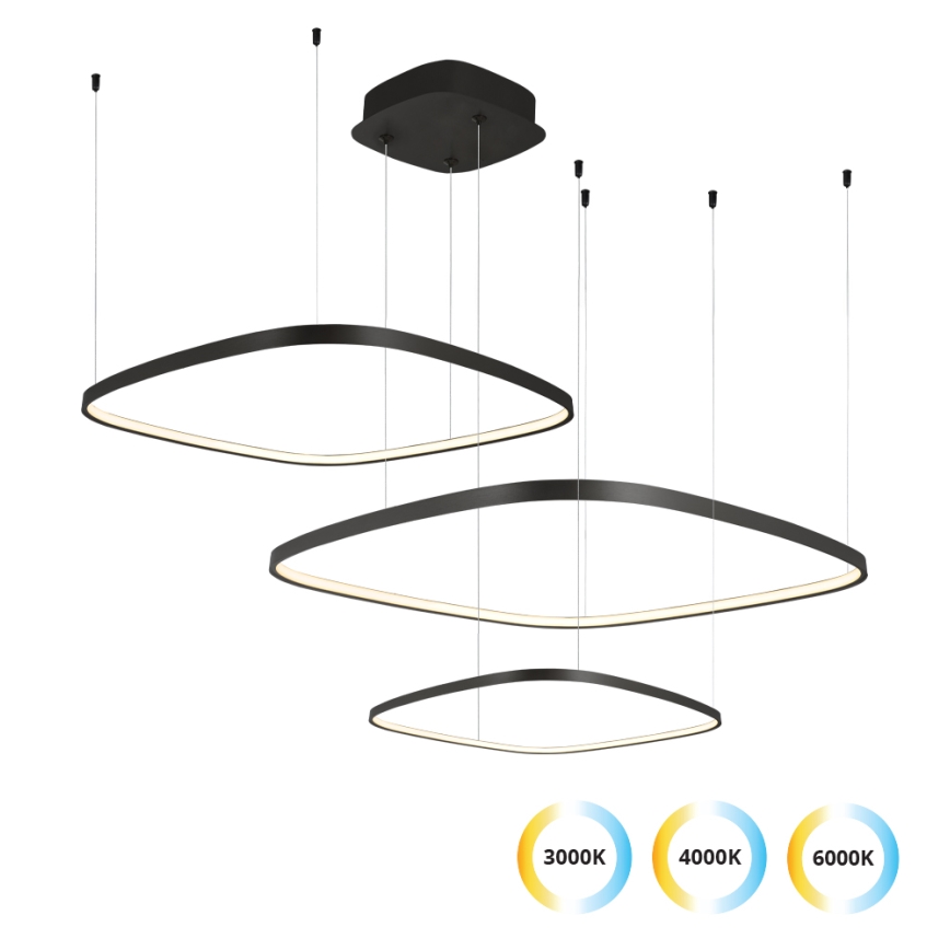 Lustre LED regulável suspenso por cabo LORENZO LED/70W/230V 3000/4000/6000K preto + controlo remoto