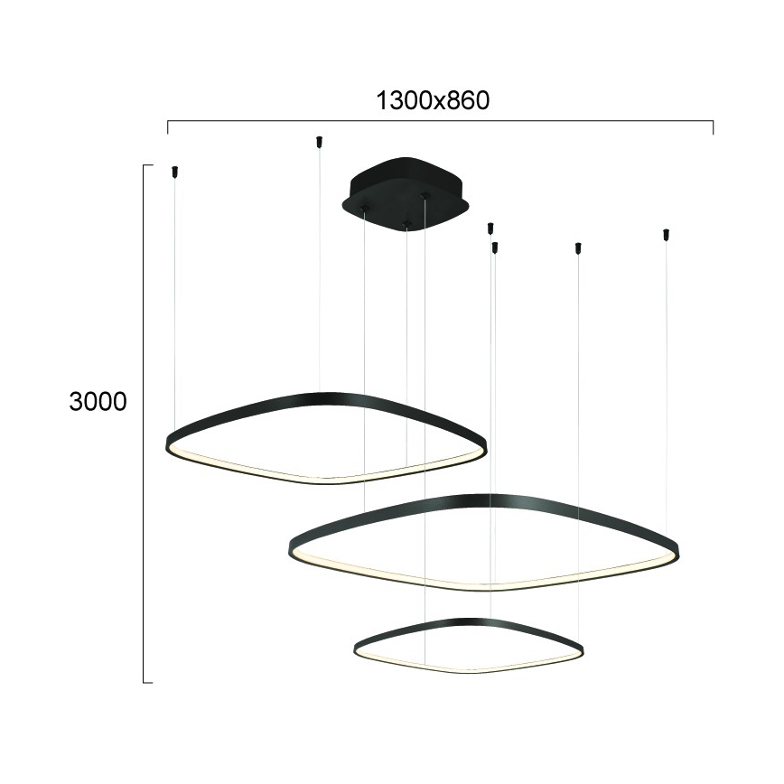 Lustre LED regulável suspenso por cabo LORENZO LED/70W/230V 3000/4000/6000K preto + controlo remoto