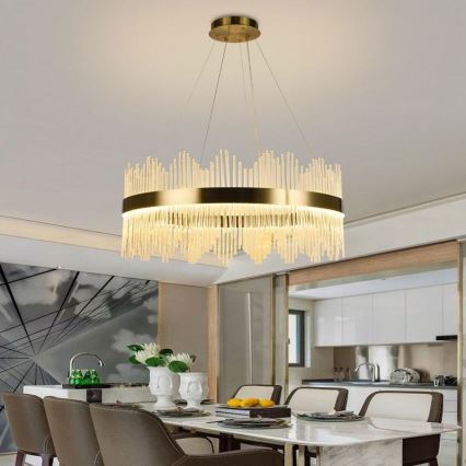 Lustre de cristal LED regulável em cabo LED/110W/230V 3000-6500K dourado + comando à distância