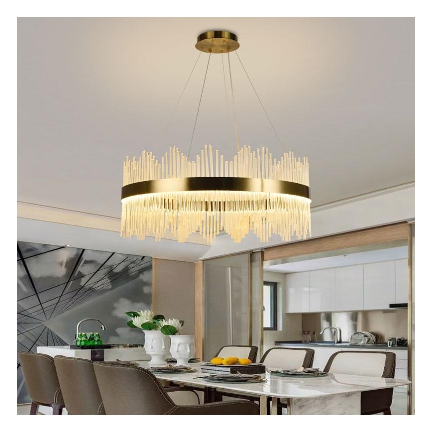 Lustre de cristal LED regulável em cabo LED/110W/230V 3000-6500K dourado + comando à distância