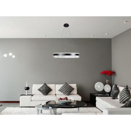 Lustre de cristal LED regulável em cabo LED/80W/230V 3000-6500K preto + comando à distância