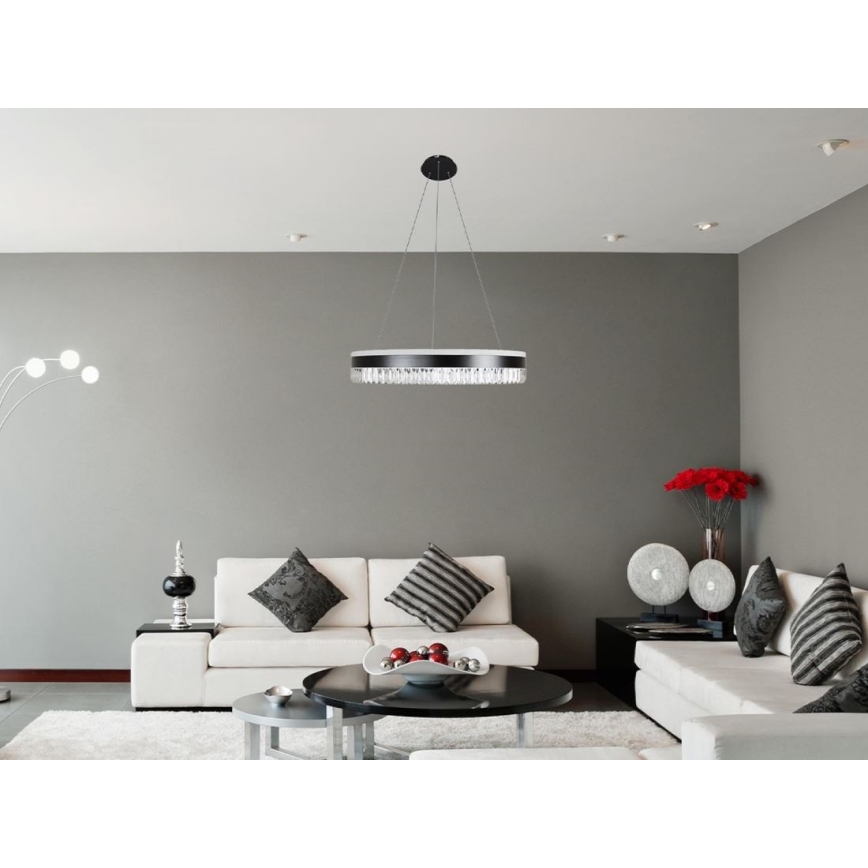 Lustre de cristal LED regulável em cabo LED/80W/230V 3000-6500K preto + comando à distância