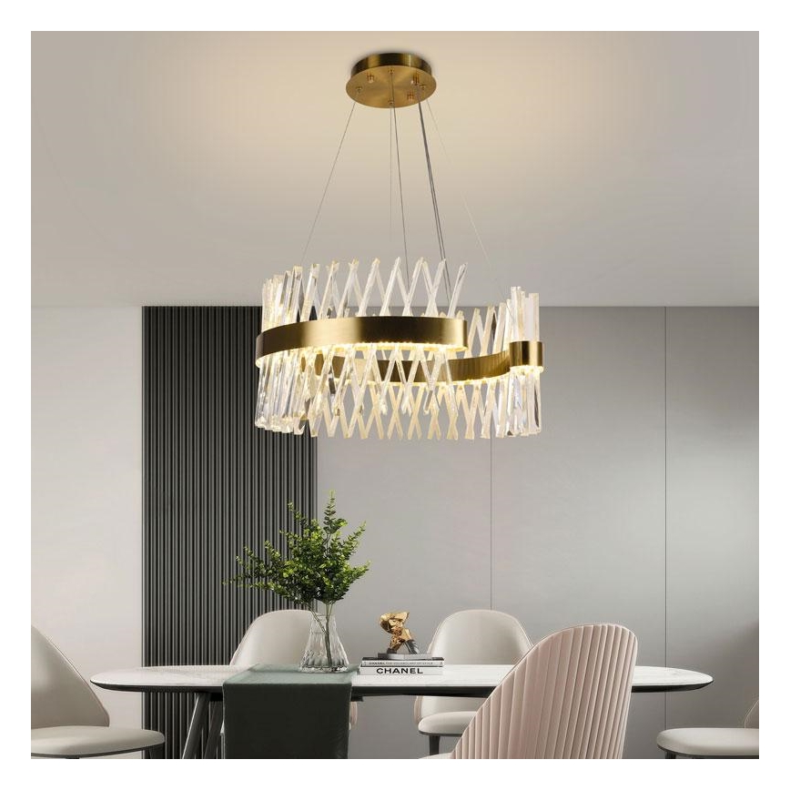 Lustre de cristal LED dimmerizável em cabo LED/130W/230V 3000-6500K dourado + comando à distância