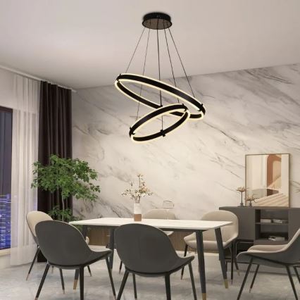 Lustre LED regulável em cabo LED/140W/230V 3000-6500K diâmetro 60 cm + comando à distância