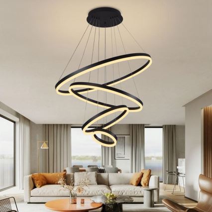 Lustre LED regulável em cabo LED/165W/230V 3000-6500K diâmetro 80 cm + comando à distância