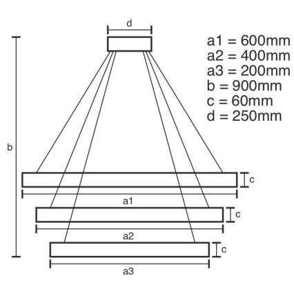 Lustre LED regulável em cabo LED/165W/230V 3000-6500K diâmetro 60 cm + comando à distância