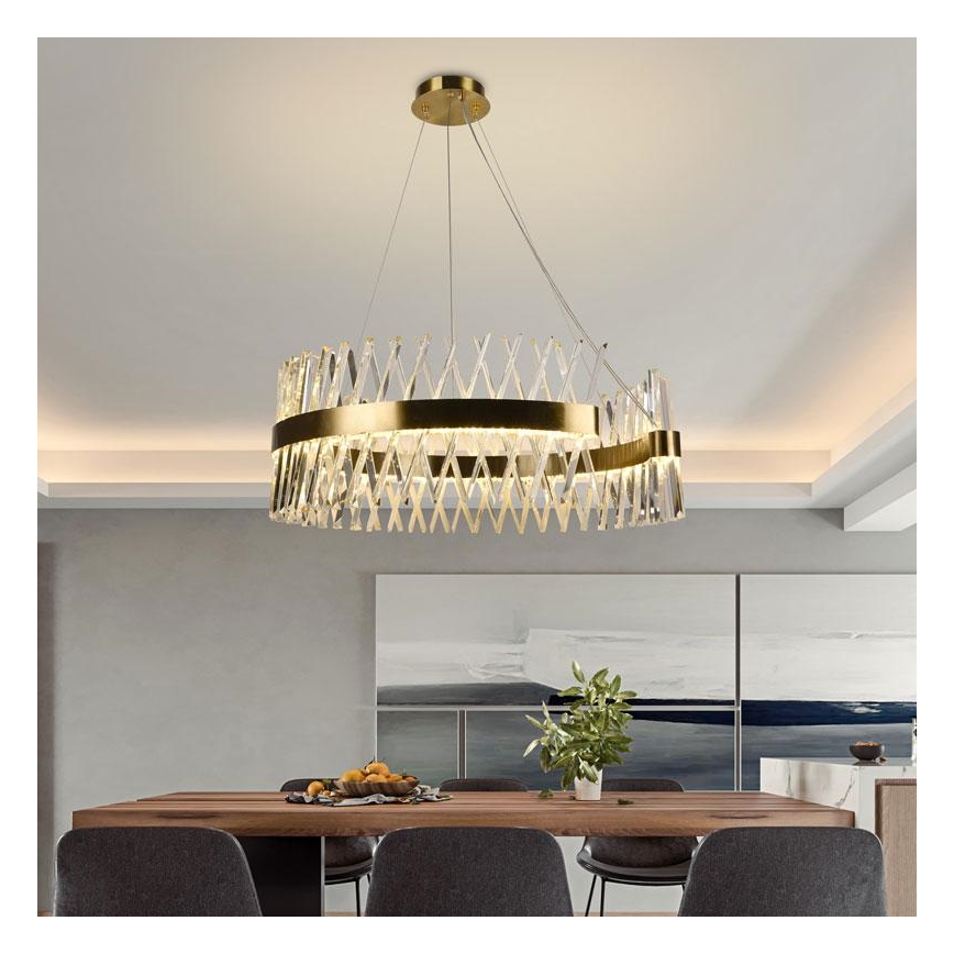 Lustre de cristal LED regulável em cabo LED/175W/230V 3000-6500K dourado + comando à distância