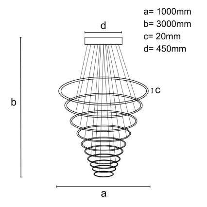 Lustre LED regulável em cabo LED/365W/230V 3000-6500K diâmetro 100 cm + comando à distância
