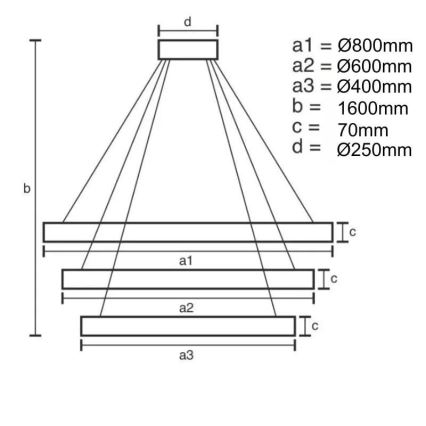 Lustre LED regulável em cabo LED/45W/230V 3000-6500K diâmetro 80 cm + comando à distância
