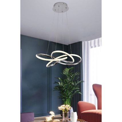 Lustre LED regulável em cabo LED/65W/230V 3000-6500K diâmetro 48 cm cinza + controlo remoto