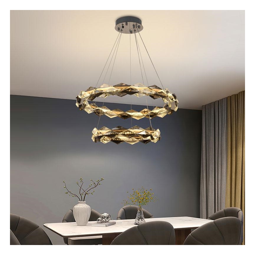 Lustre de cristal LED regulável em cabo LED/65W/230V 3000-6500K cromo brilhante + comando à distância