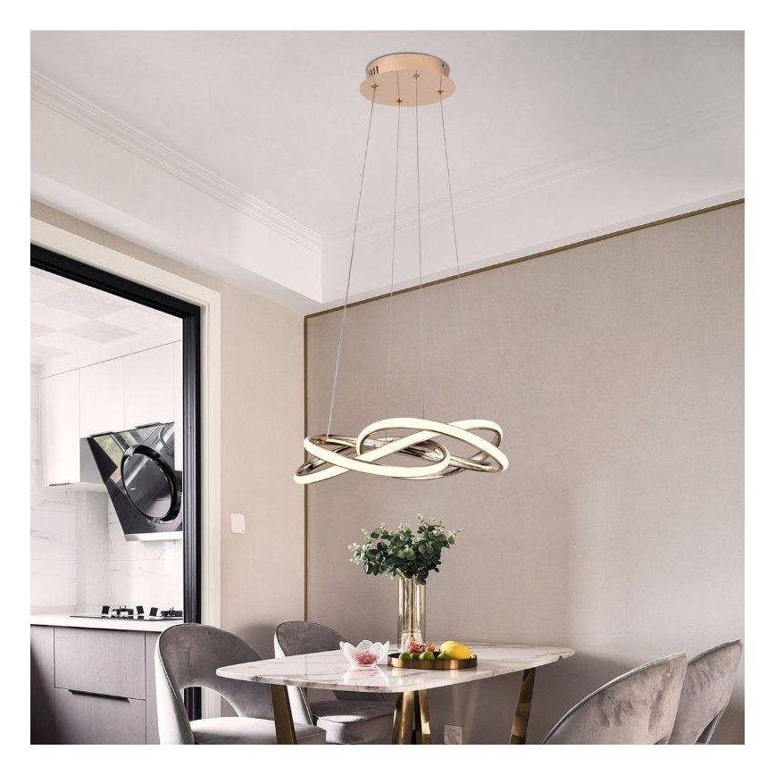 Lustre LED regulável em cabo LED/65W/230V 3000-6500K diâmetro 48 cm dourado + comando à distância