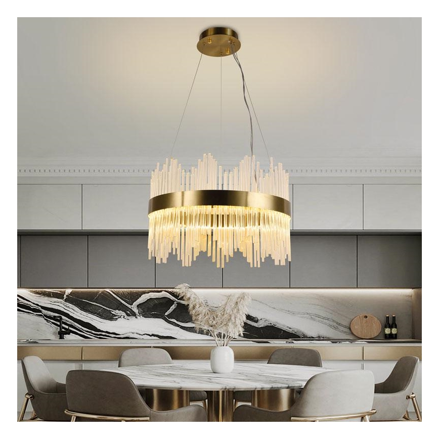 Lustre de cristal LED regulável em cabo LED/70W/230V 3000-6500K dourado + controlo remoto
