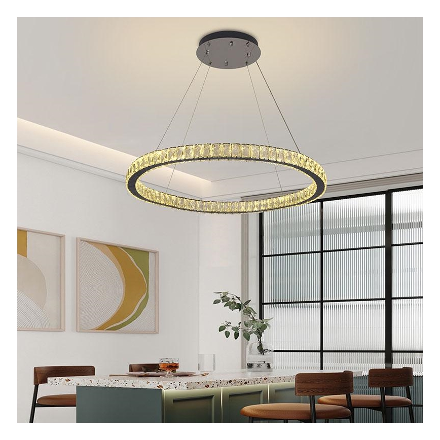 Lustre de cristal LED regulável em cabo LED/100W/230V 3000-6500K prata + comando à distância
