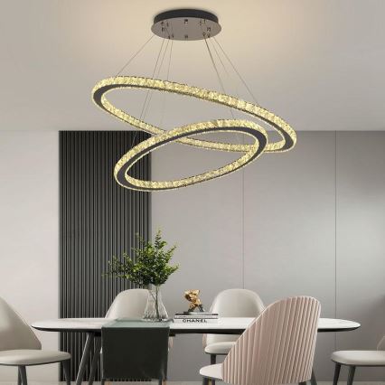 Lustre de cristal LED regulável em cabo LED/160W/230V 3000-6500K prata + comando à distância
