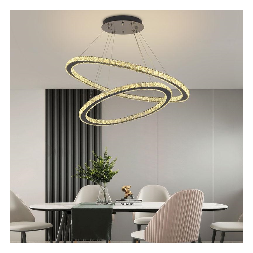 Lustre de cristal LED regulável em cabo LED/160W/230V 3000-6500K prata + comando à distância