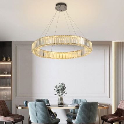 Lustre de cristal LED regulável em cabo LED/50W/230V 3000-6500K cromo brilhante + comando à distância