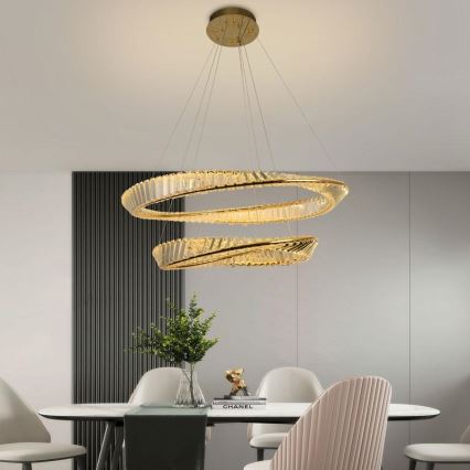 Lustre de cristal LED dimmerizável em cabo LED/90W/230V 3000-6500K dourado/cromado + controlo remoto