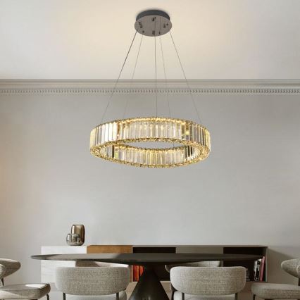 Lustre de cristal LED regulável em cabo LED/40W/230V 3000-6500K cromo brilhante + controlo remoto