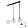 Lustre LED em cabo DEVON 3xE27/15W/230V preto/transparente