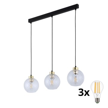 Lustre LED em cabo DEVON 3xE27/15W/230V preto/transparente