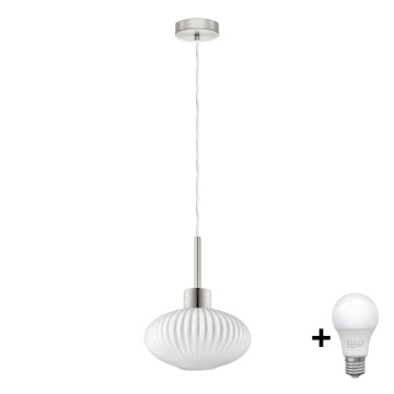Lustre LED pendente com cabo HARMA 1xE27/60W/230V Ø 25 cm cromado mate/branco
