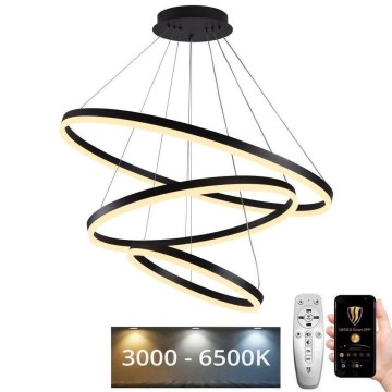 Lustre LED regulável em cabo LED/125W/230V 3000-6500K diâmetro 80 cm + comando à distância