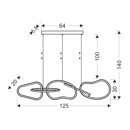 Lustre LED suspenso em cabo ANNELI LED/45W/230V 125 cm dourado