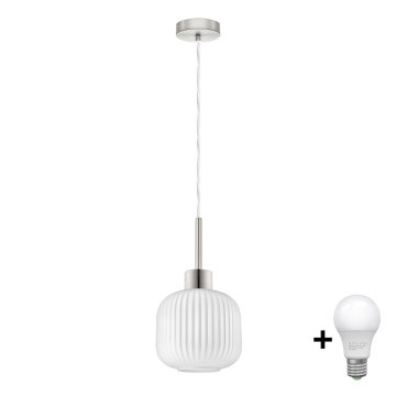 Lustre LED suspenso em cabo HARMA 1xE27/60W/230V, diâmetro 20 cm, cromado mate/branco
