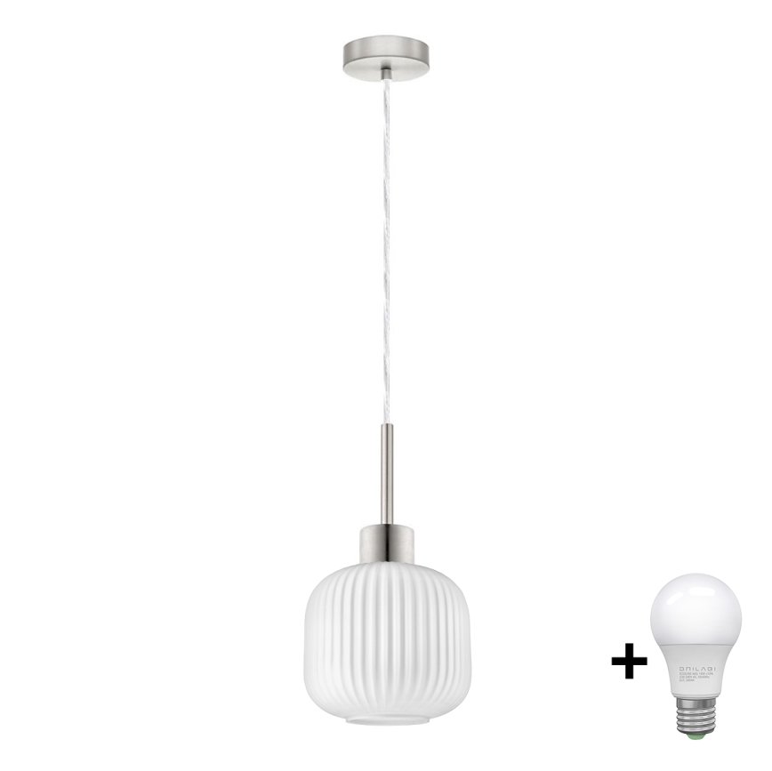 Lustre LED suspenso em cabo HARMA 1xE27/60W/230V, diâmetro 20 cm, cromado mate/branco