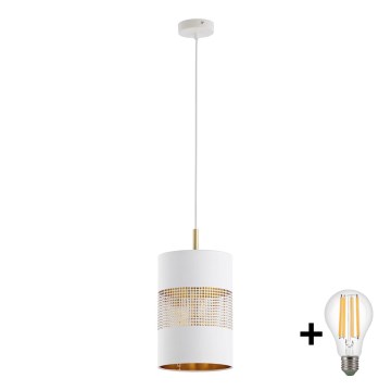 Lustre LED suspenso por cabo BOGART 1xE27/15W/230V branco/dourado