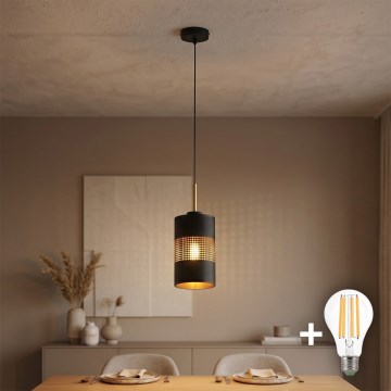 Lustre LED suspenso por cabo BOGART 1xE27/15W/230V preto/dourado