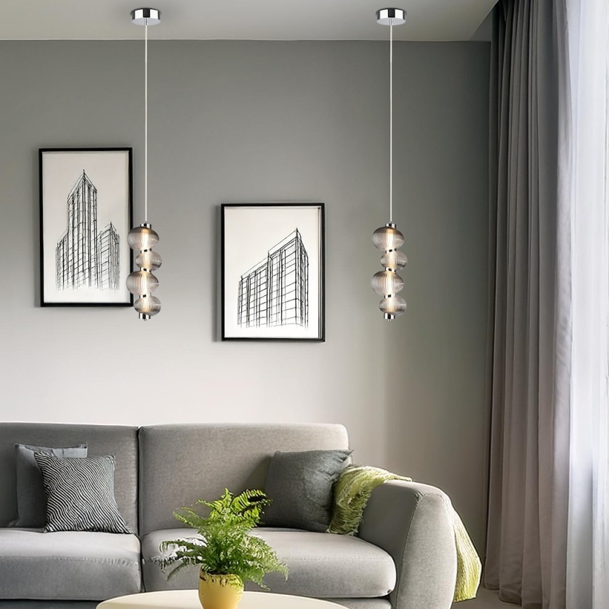 Lustre LED suspenso por cabo BOLLA LED/17W/230V Ø 16 cm cromado brilhante/cinzento fumado