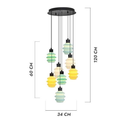Lustre LED suspenso por cabo CACTUS 8xLED/2,8W/230V 3000K verde/amarelo/branco