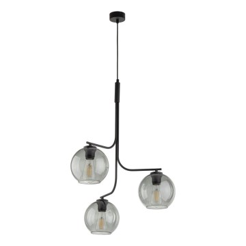 Lustre LED suspenso por cabo CESAR 3xE27/15W/230V preto/cinzento fumado