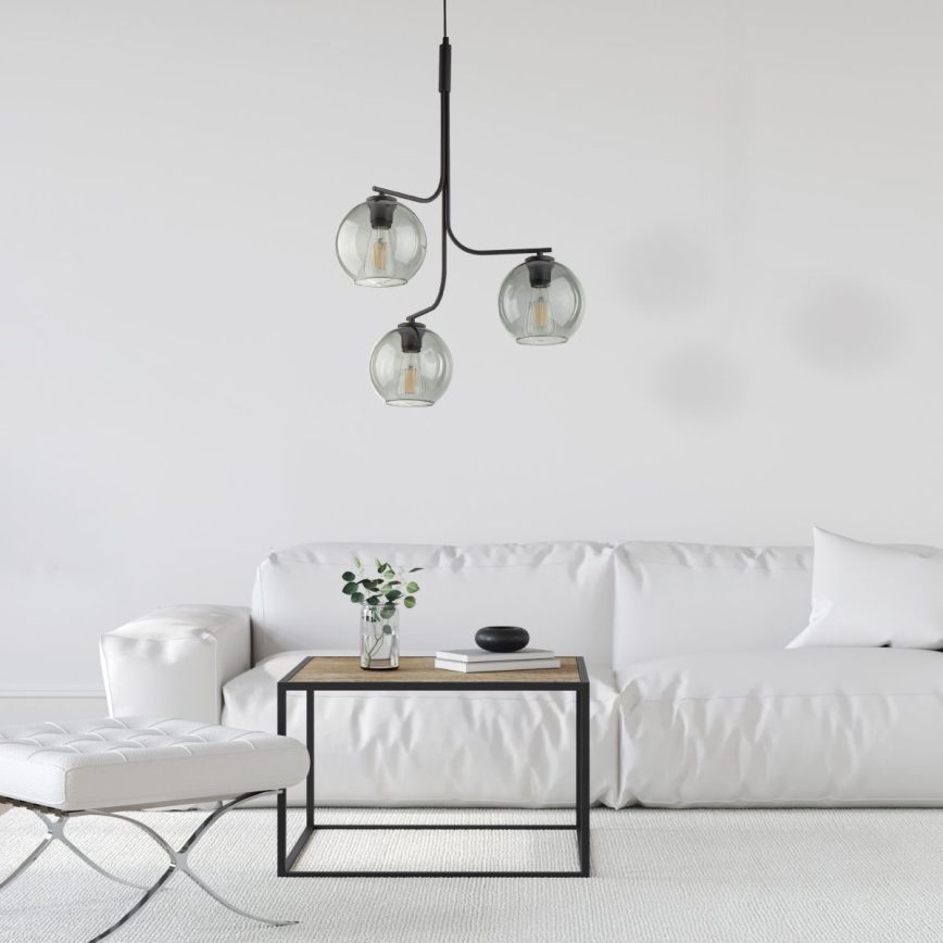 Lustre LED suspenso por cabo CESAR 3xE27/15W/230V preto/cinzento fumado
