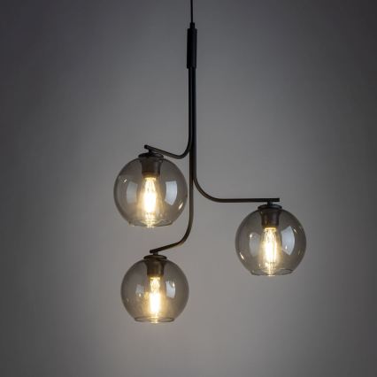Lustre LED suspenso por cabo CESAR 3xE27/15W/230V preto/cinzento fumado