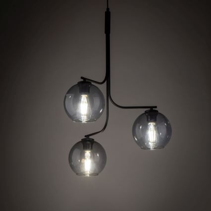 Lustre LED suspenso por cabo CESAR 3xE27/15W/230V preto/cinzento fumado