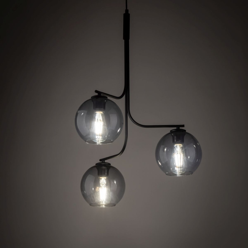 Lustre LED suspenso por cabo CESAR 3xE27/15W/230V preto/cinzento fumado