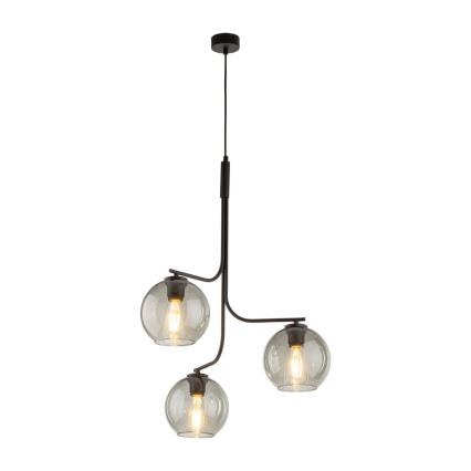 Lustre LED suspenso por cabo CESAR 3xE27/15W/230V preto/cinzento fumado